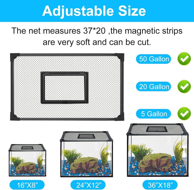 SIMPLIPLEX Fish Tank Lid Magnetic Fish Tank Lid Aquarium Net Cover with Feeding Window 5-50 Gallon Aquarium Lid Anti-Jumping Net for Fish 11.8 FT DIY Magnetic Fish Tank Cover Aquarium Cover - Image 2